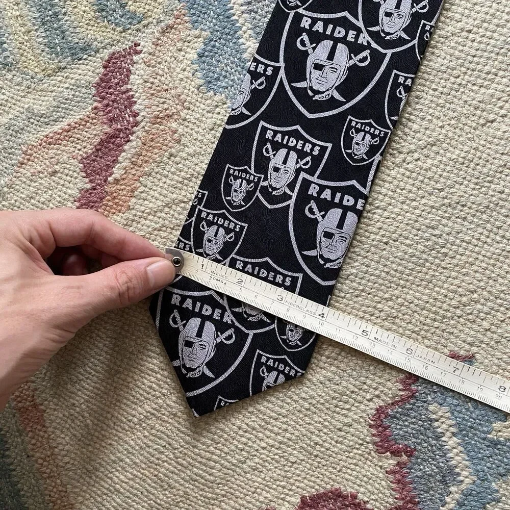 Vintage Oakland Raiders Tie Layered Logo Ralph Marlin NFL Silk Made in USA 90s